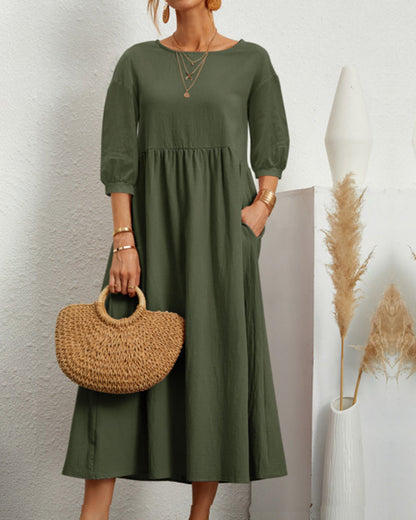 Anna - Lantern Sleeve Midi Dress