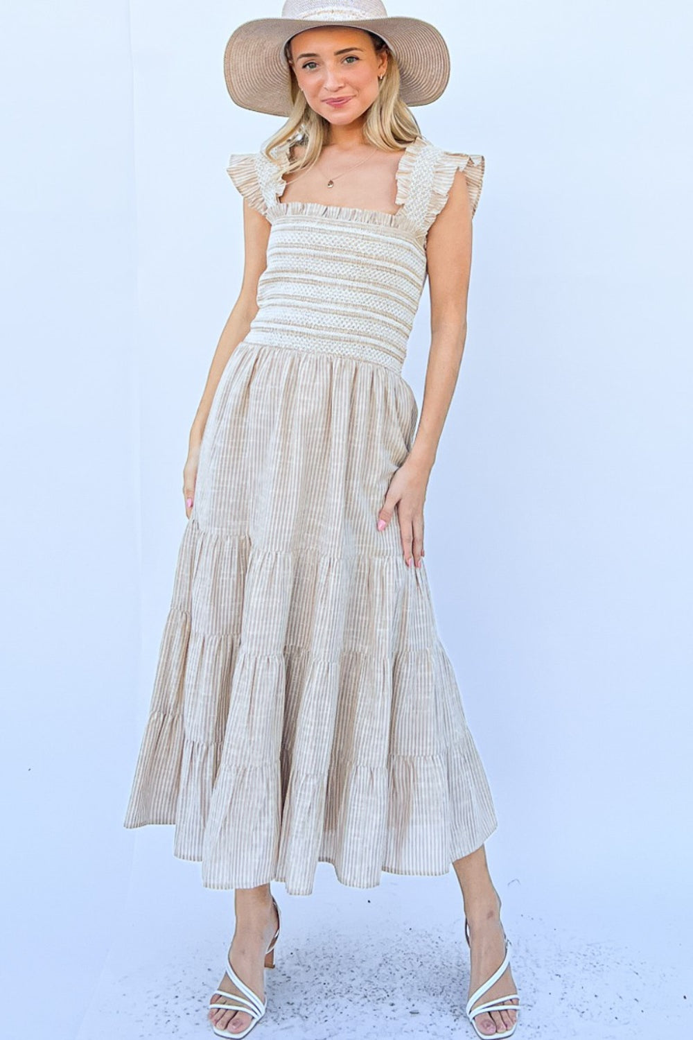 JENNA LINEN STRIPED DRESS