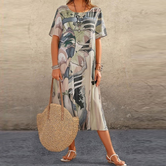 Jodilyn | Comfortable Tunic Dress with Tropical Print