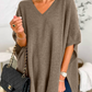 ERICA - V Neck Loose Fit Solid Poncho Sweater