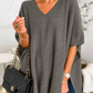 ERICA - V Neck Loose Fit Solid Poncho Sweater