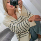 SAMA - ZIPPERED SWEATER WITH STRIPED TRICOT COLLAR