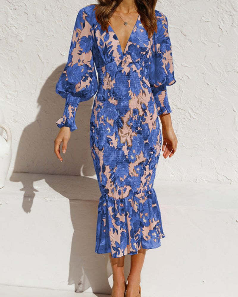 MERENE - Floral Smocked Waist Midi Dress