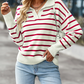 INA - STRIPPED SWEATER WITH V-NECK COLLAR