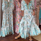 Women's V-neck leaf print maxi dress