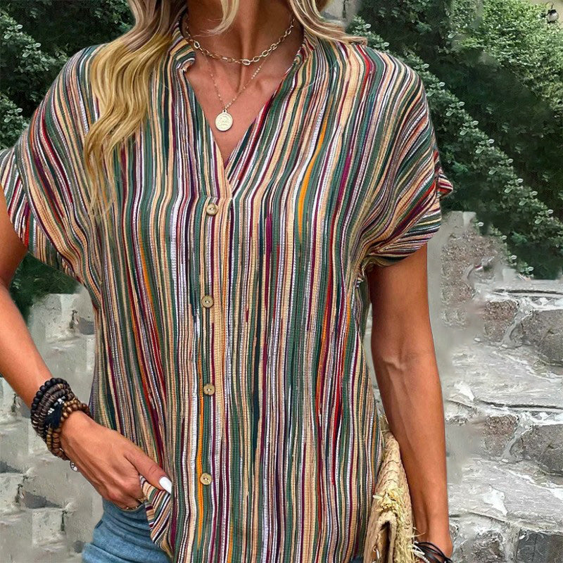 Vintage Casual Striped Blouse