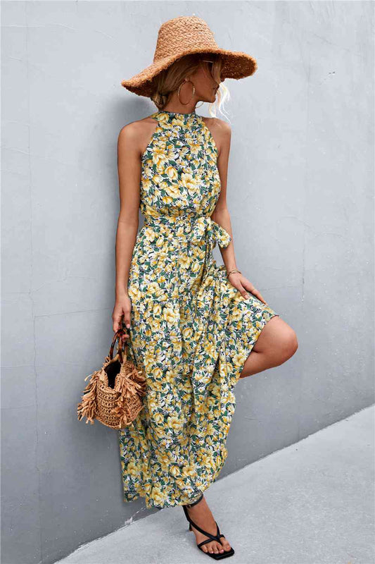 NADIA FLORAL TIE WAIST MAXI DRESS