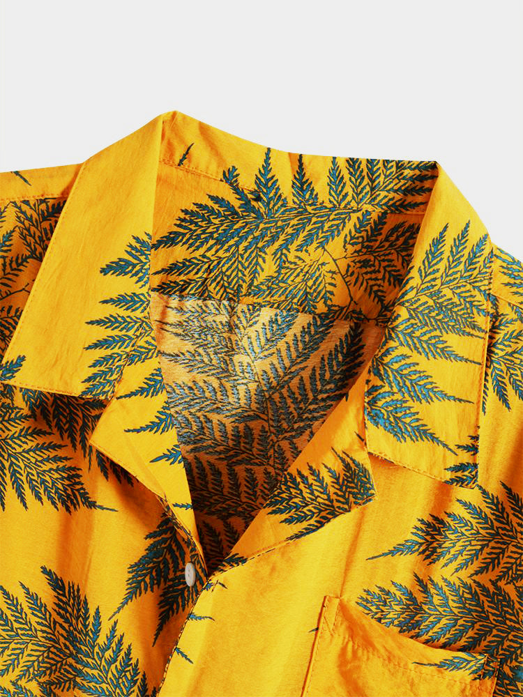 Shirts and Swim Shorts with Tropical Plant Print