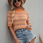 SAYLOR STRIPPED HALF SLEEVE KNIT TOP