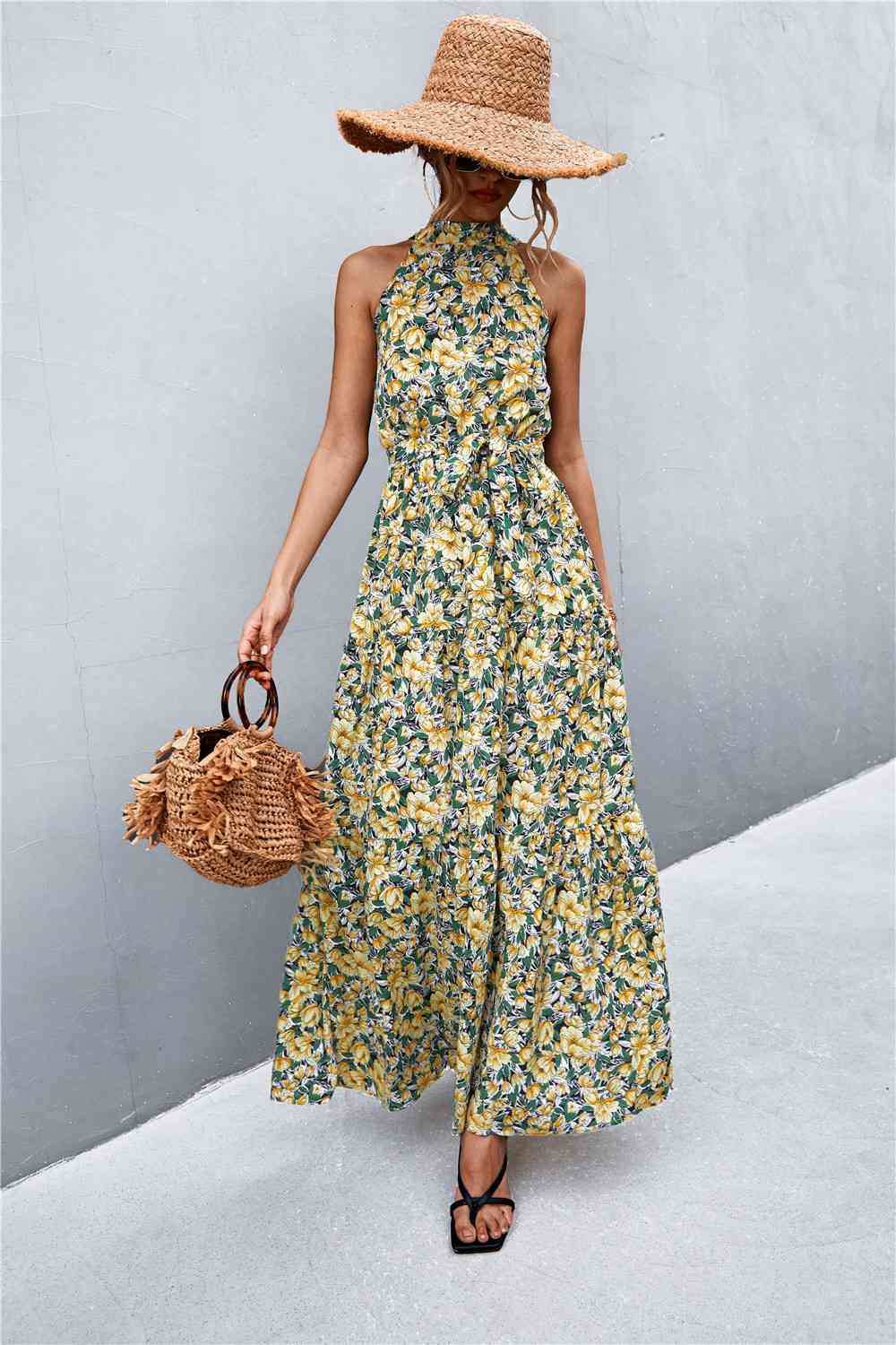 NADIA FLORAL TIE WAIST MAXI DRESS