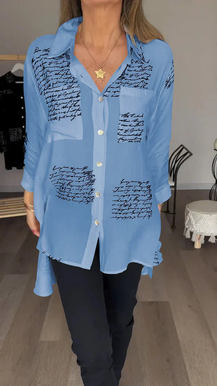 Sofia - Letter Print Fashion Lapel Shirt