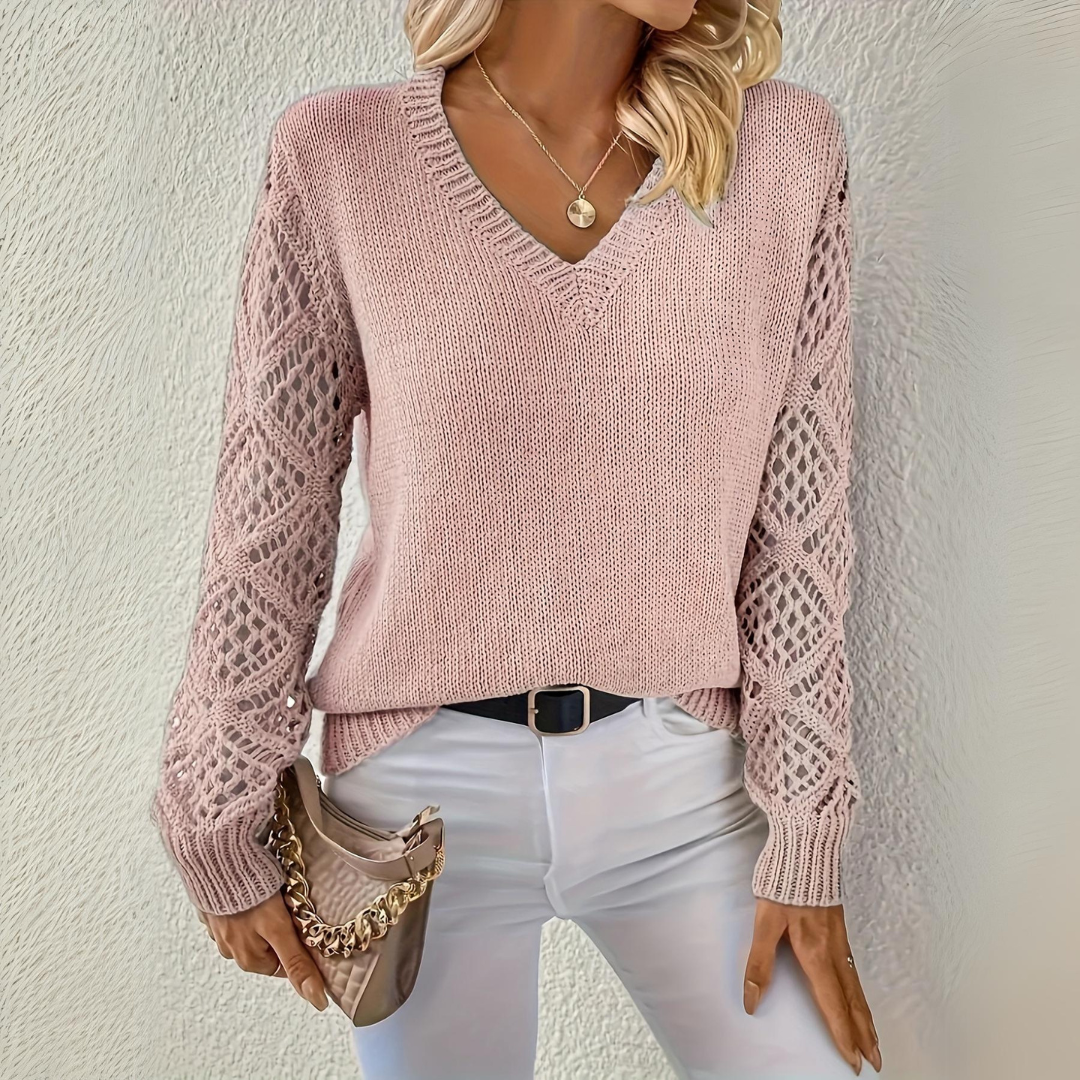 Raylene - V-Neck Knitted Sleeves Jumper