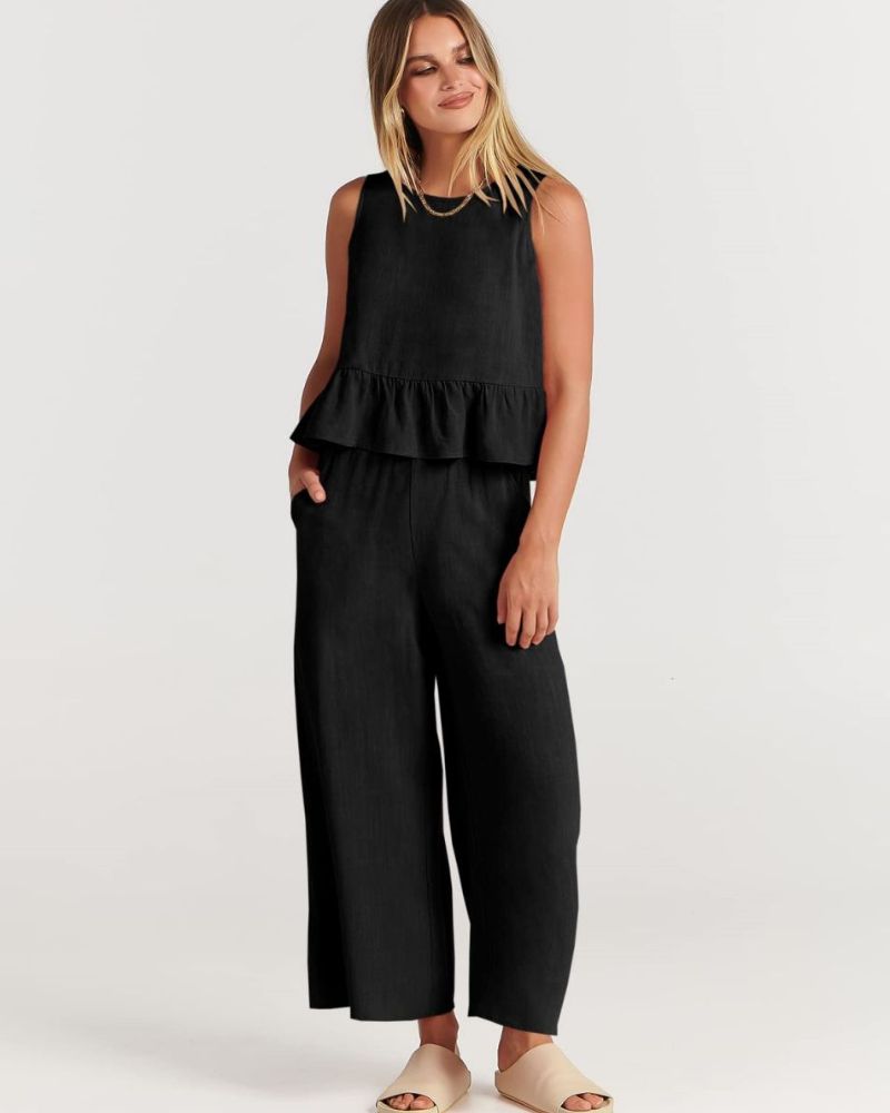 VALERINA - Casual Linen 2 Piece Top and Pants Set