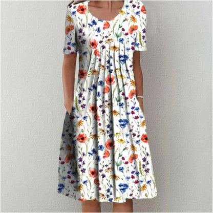 Ina™ | Pleated Floral Print Midi Dress