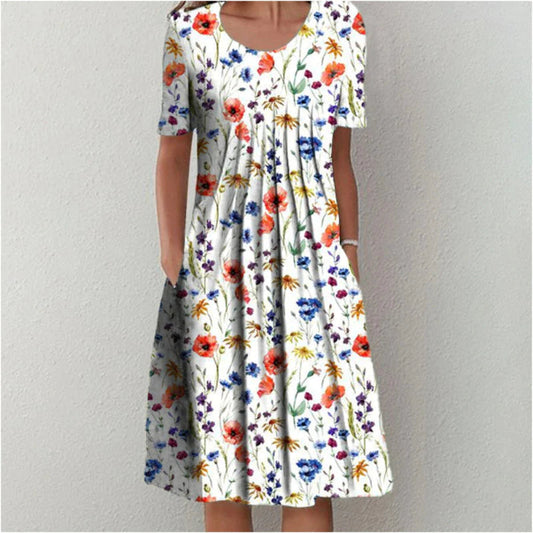 Ina™ | Pleated Floral Print Midi Dress