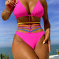 STRAPPY HALTER NECK ONE-PIECE SWIMSUIT