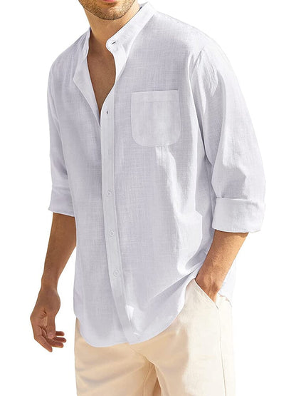 Cotton Linen Beach Button Down Shirt with Pocket (US Only)