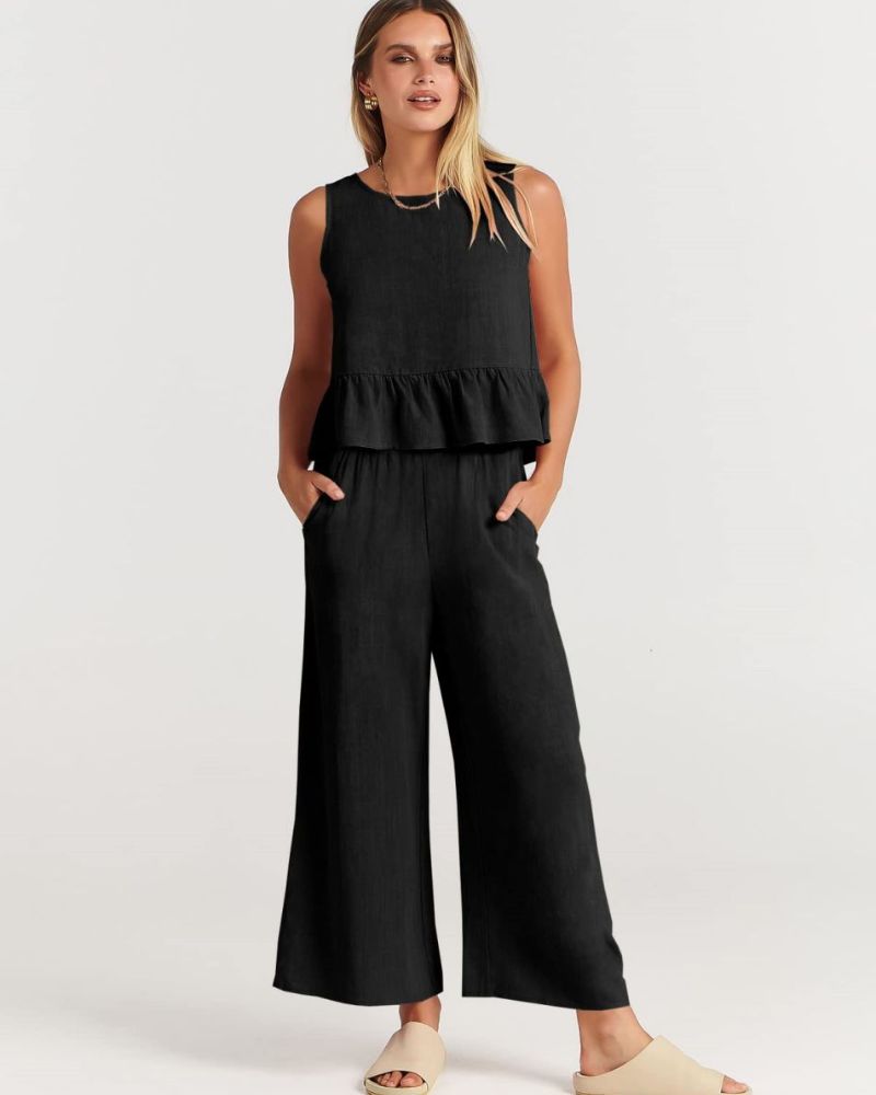 VALERINA - Casual Linen 2 Piece Top and Pants Set