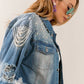 PEARL DISTRESSED CROPPED DENIM JACKET