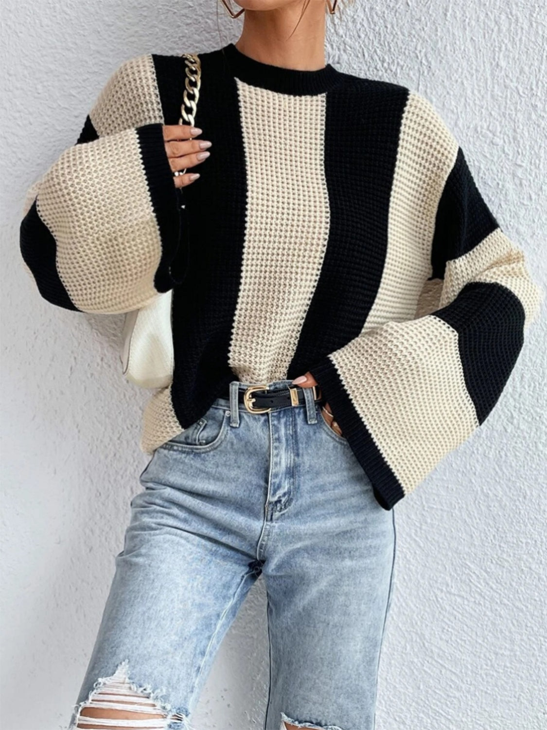 LAUREN STRIPED MOCK NECK LONG SLEEVE