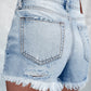 DISTRESS RAW HEM DENIM SHORTS