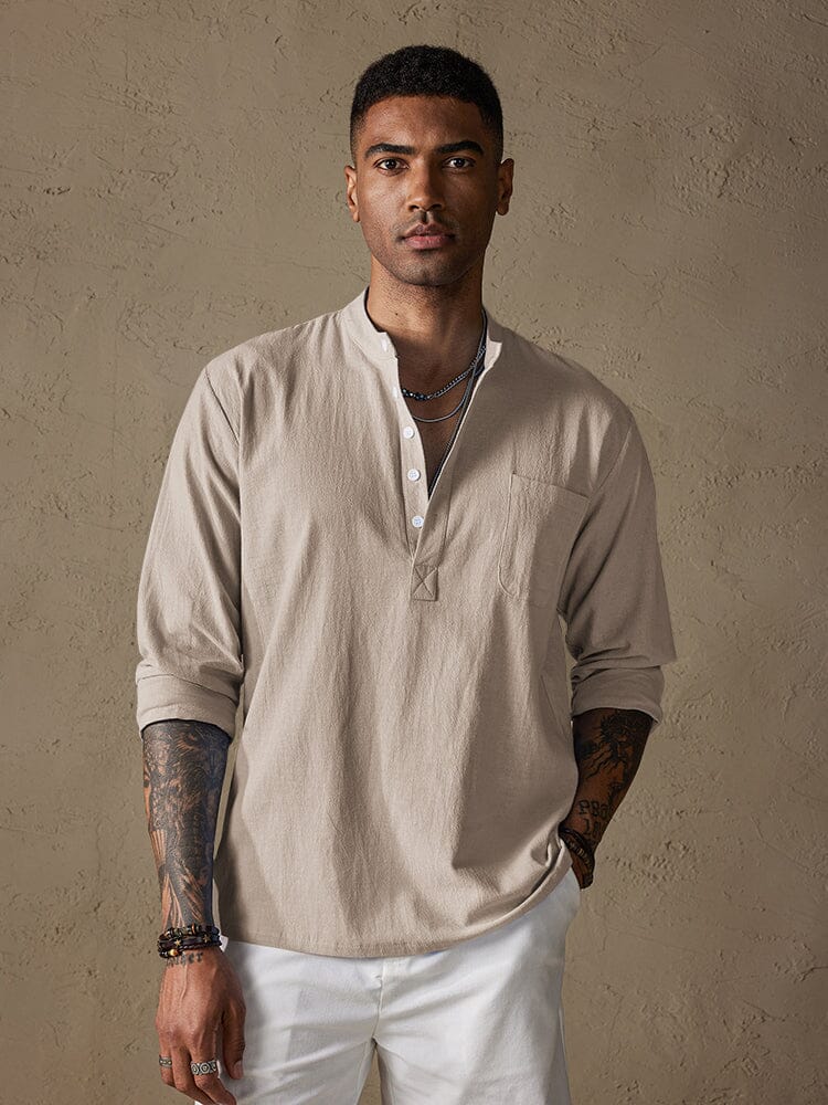 Linen V-neck Beach Long-sleeved Shirt