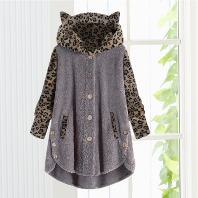 Leopard Patchwork Cat Ears Coat