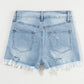 DISTRESS RAW HEM DENIM SHORTS