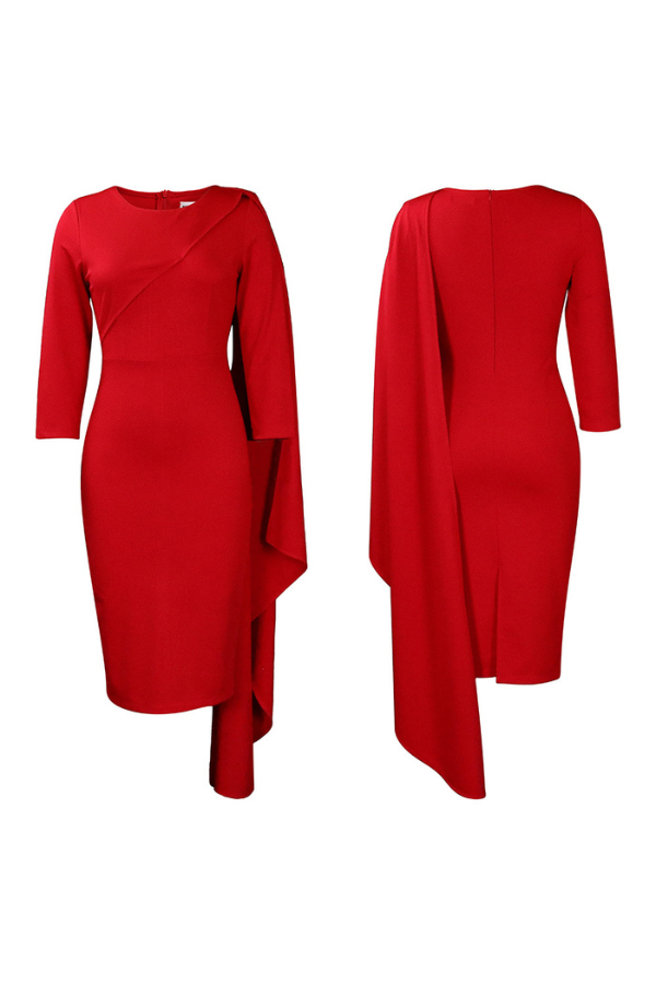 3/4 Sleeve Draped Side Bodycon Dress