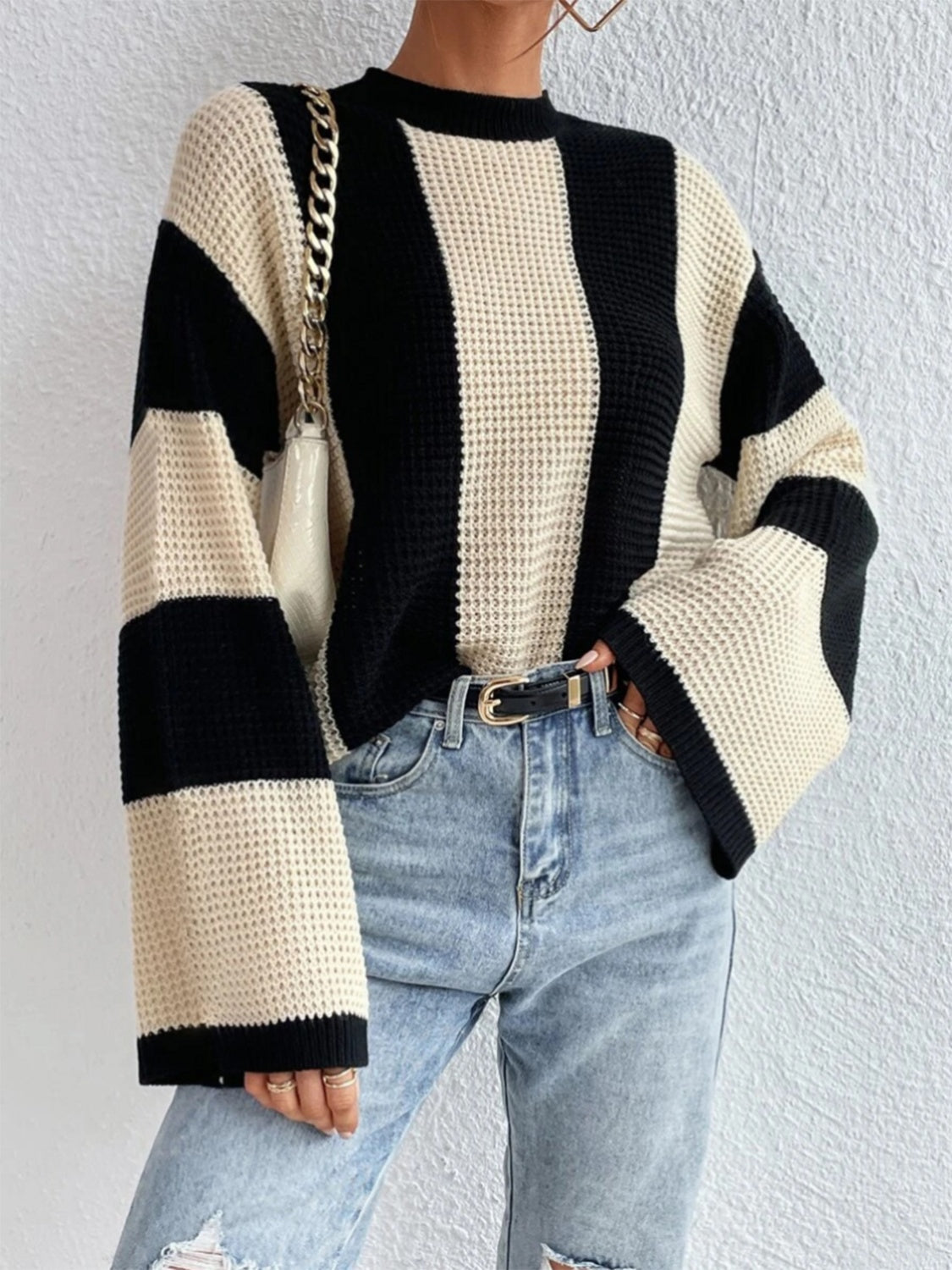 LAUREN STRIPED MOCK NECK LONG SLEEVE