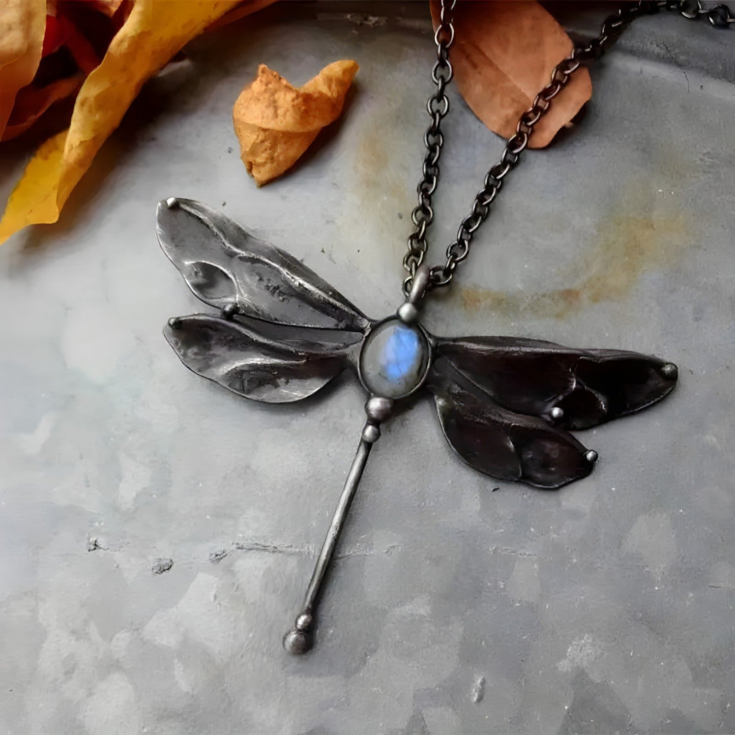 Moonstone Dragonfly Necklace