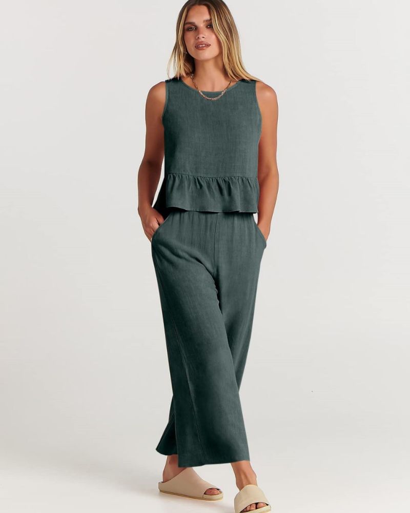 VALERINA - Casual Linen 2 Piece Top and Pants Set