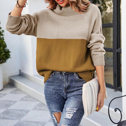 Contrast Color Turtleneck Sweater