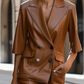 V-Neck Leather Suit Pants Two-piece Set