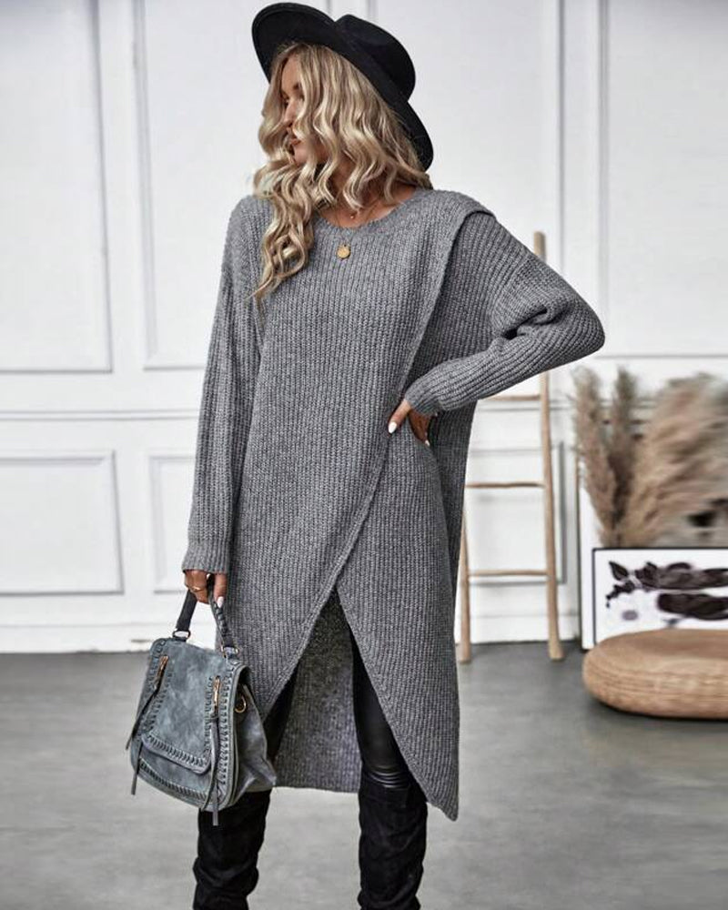 Irregular hem solid color sweater dress