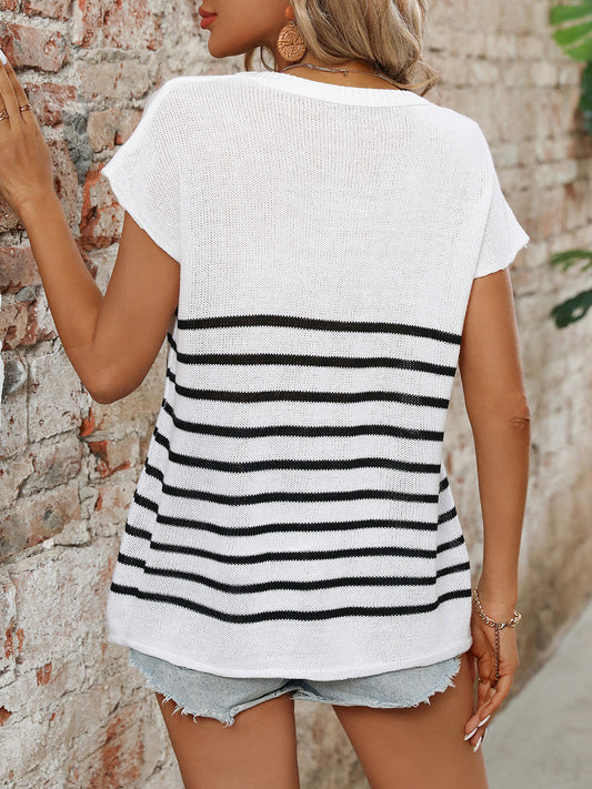 JANE ROUND NECK STRIPE KNIT TOP