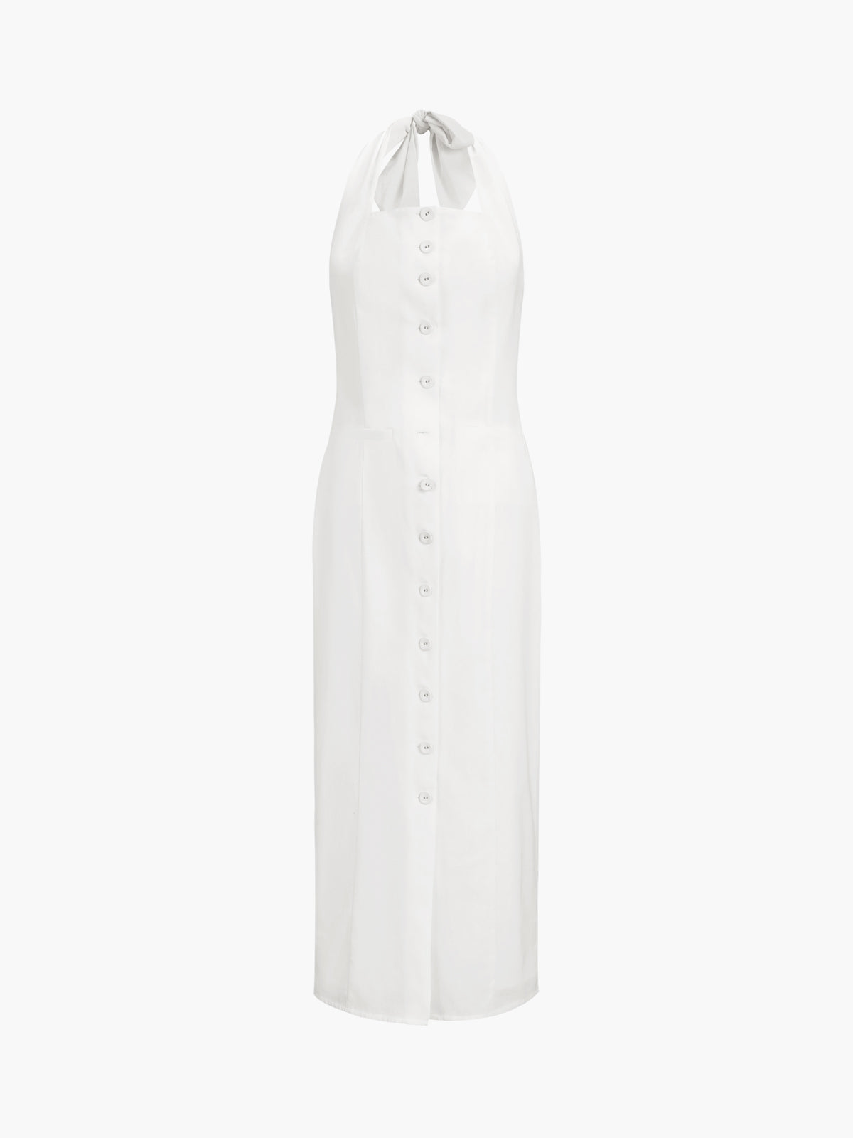 Tied Halter Open Back Cotton Linen Midi Dress