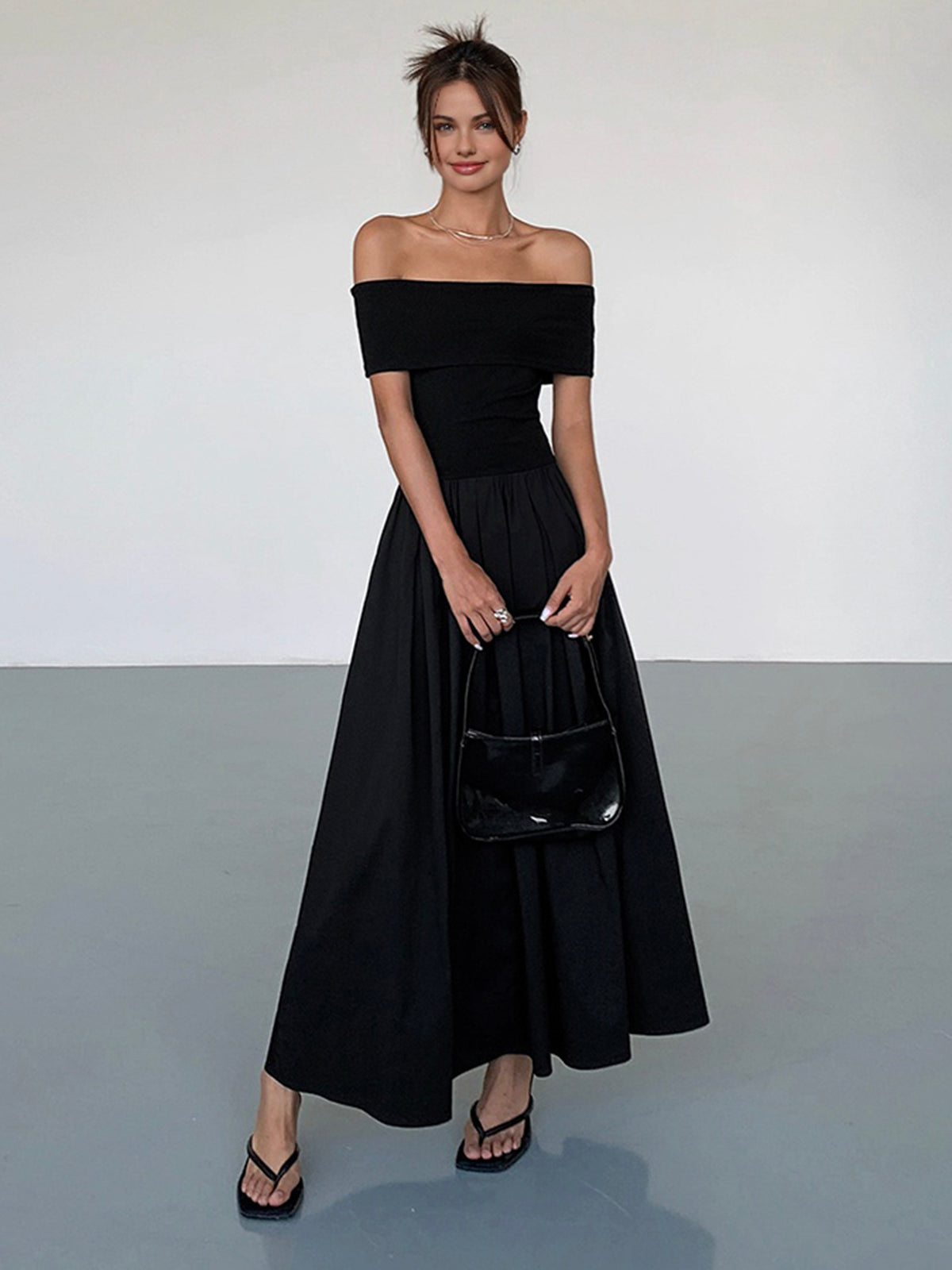 Frenchy Solid Off-Shoulder Long Dress