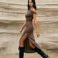 Asymmetric One-Shoulder Split Knit Long Dress