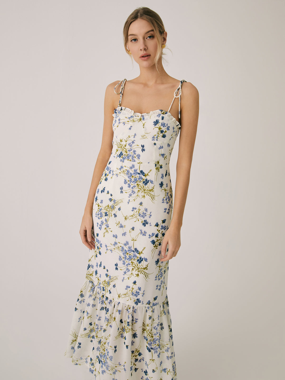 Ruffle Floral Print Cami Long Dress