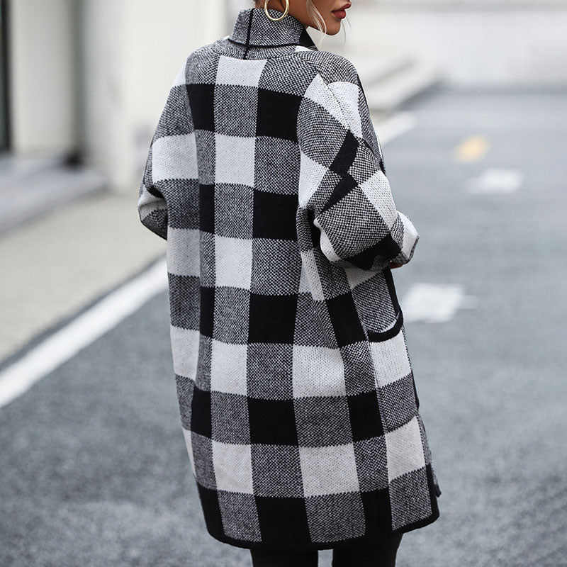 Casual Plaid Knitted Cardigan