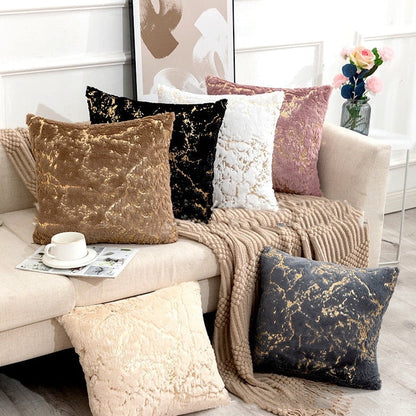 Golden Print Velvet Pillow Cover (Set of 2)