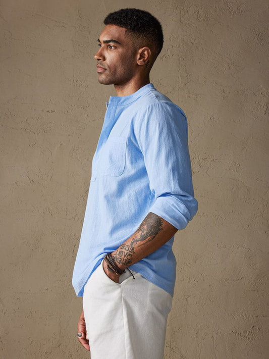 Linen V-neck Beach Long-sleeved Shirt