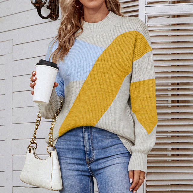 Casual Contrast Color Knit Sweater