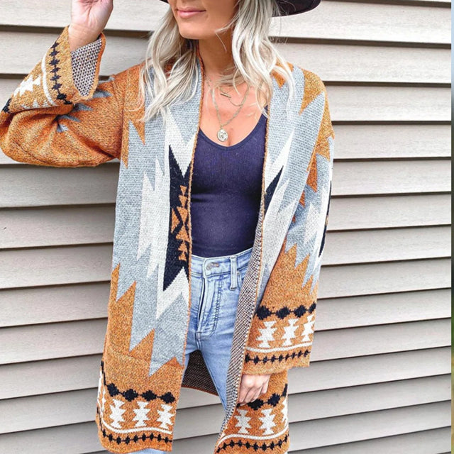 Casual Geometric Print Cardigan