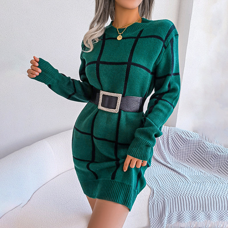 Casual Plaid Knit Dress