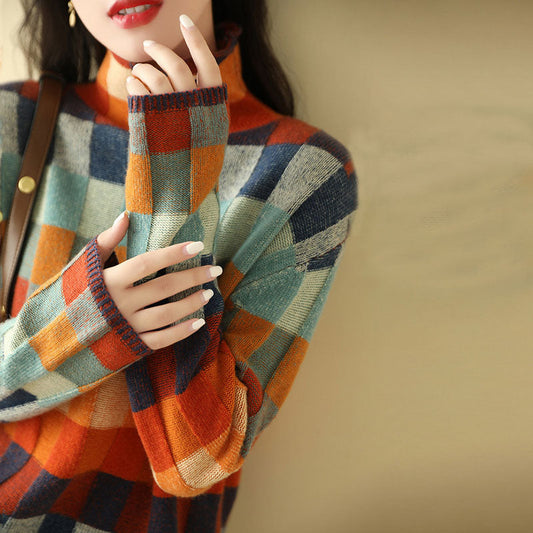 Colourful Plaid Knit Sweater