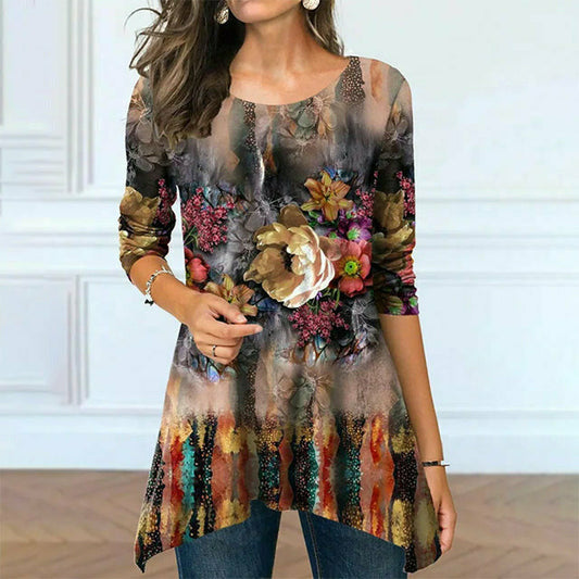 Irregular Floral Print Blouse