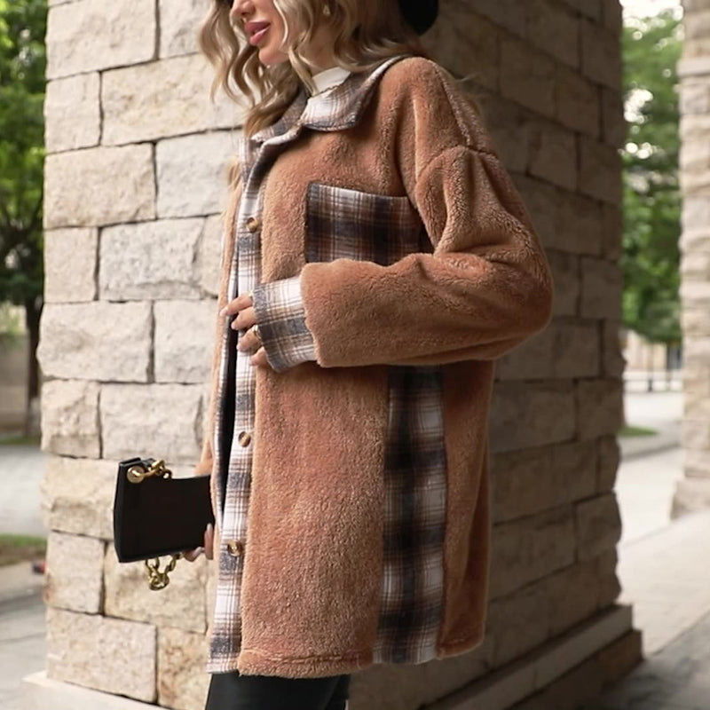 Warm Plaid Plush Coat