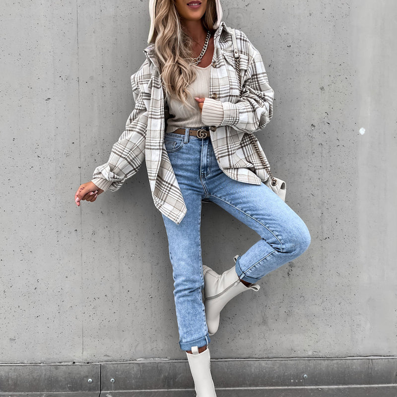 Casual Plaid Hooded Coat